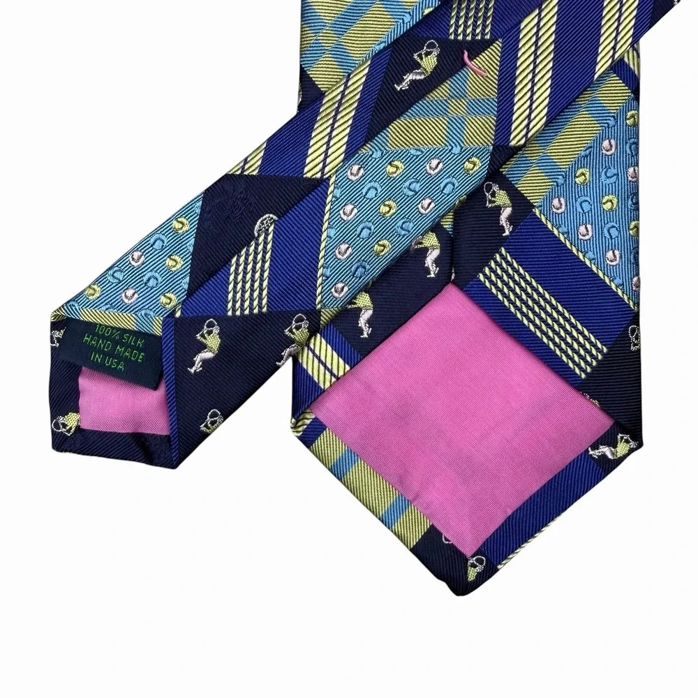 Lilly Pulitzer Palm Beach Patchwork Tie Tennis Players Rackets Silk 3 3/8